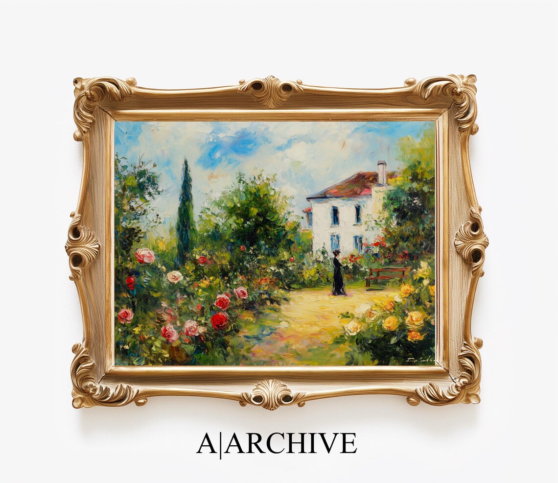 Rose Garden by White Cottage Vintage French Impressionist Oil Poster - Image 4