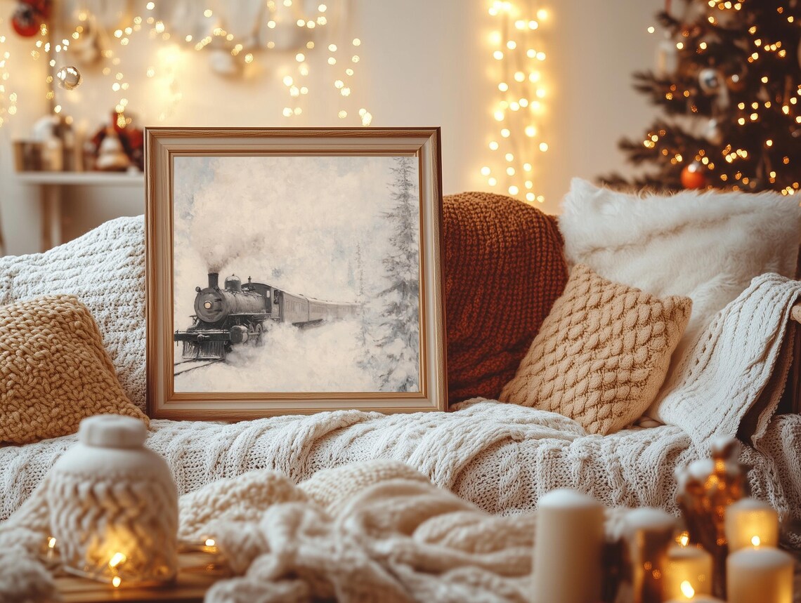 Vintage Steam Train Snowy Forest Winter Railway Locomotive Poster - Image 2