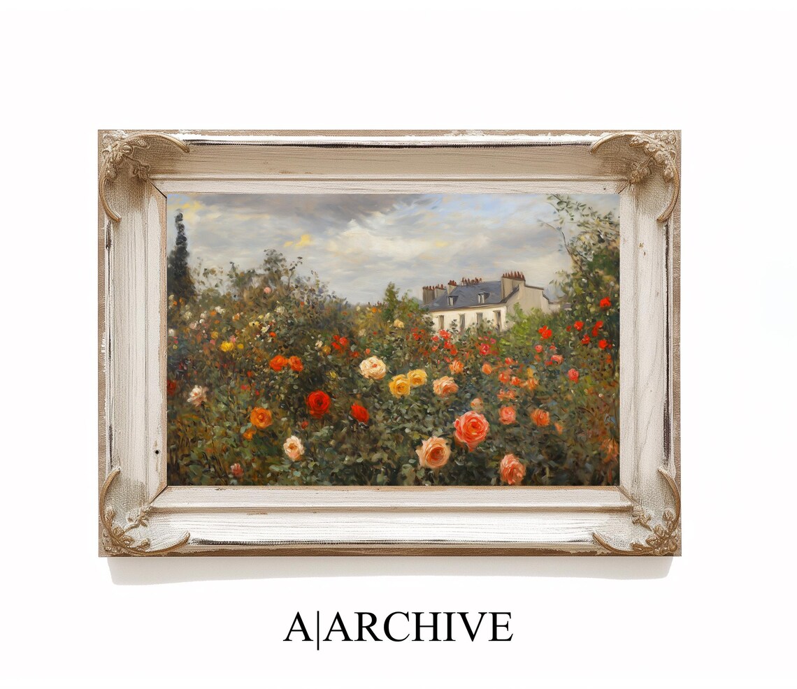 Rose Garden in Full Bloom Under Stormy Sky Vintage Art Poster - Image 4