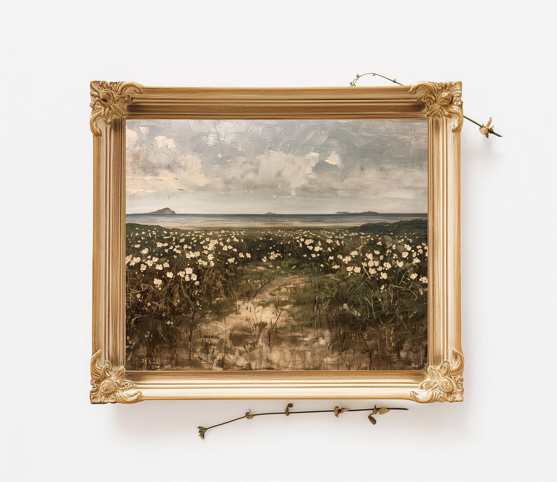 Coastal Wildflower Field White Blooms Sea Islands Summer Poster - Image 3
