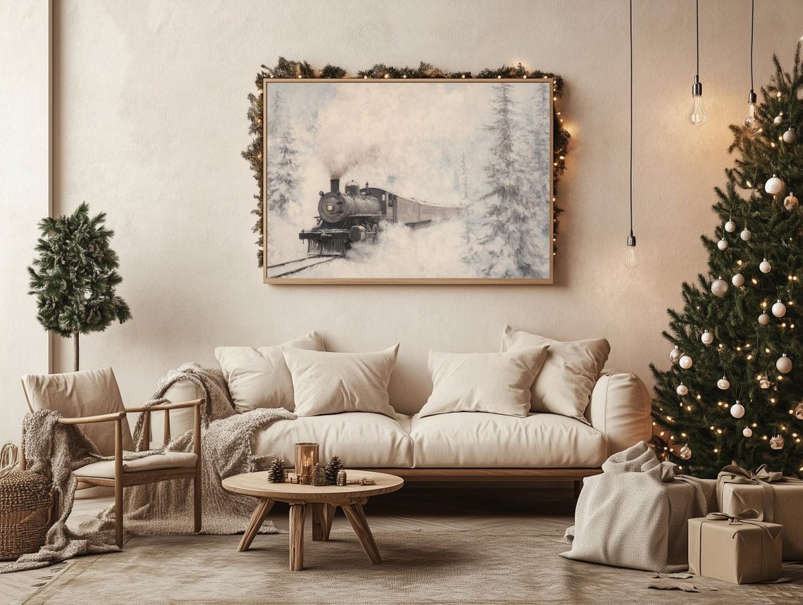 Vintage Steam Train Snowy Forest Winter Railway Locomotive Poster - Image 3