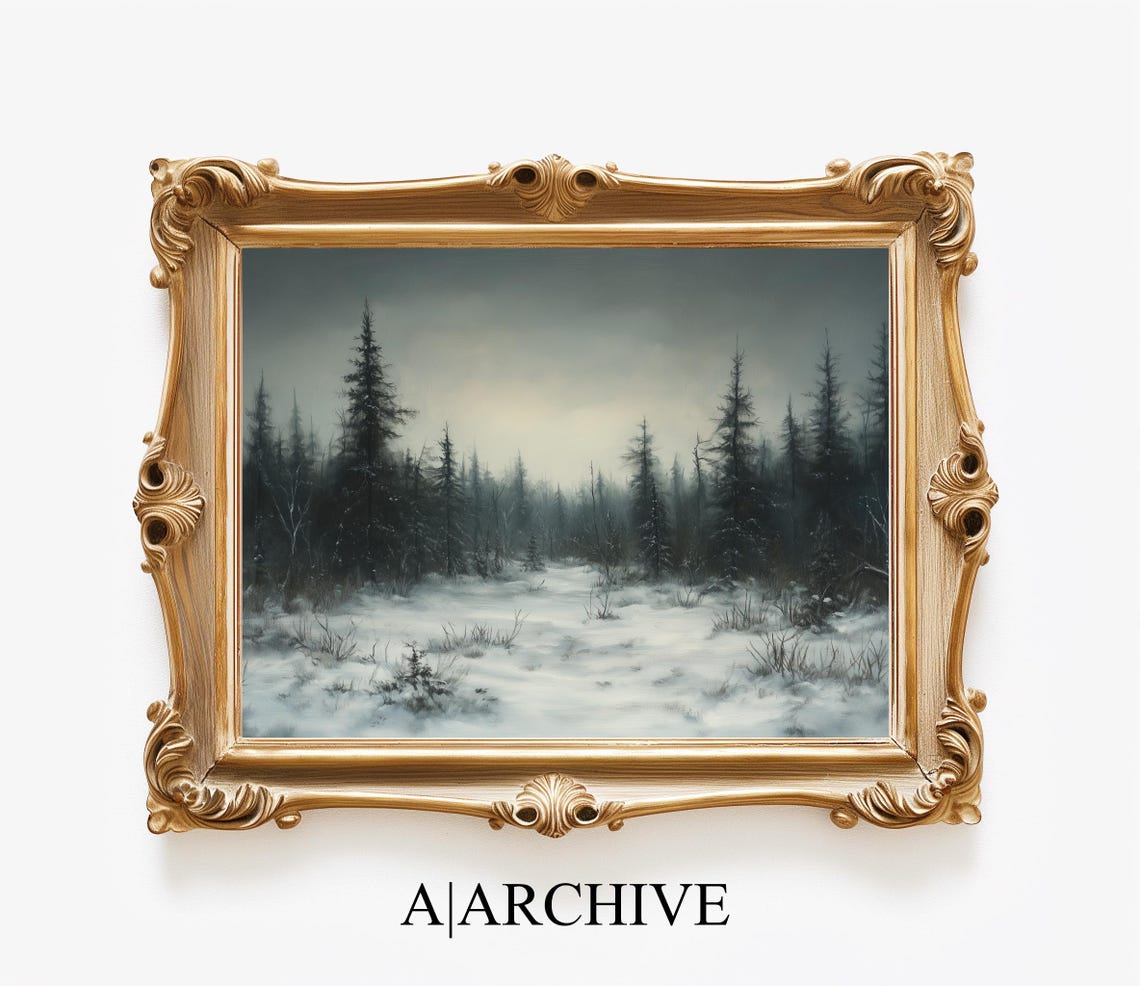 Dark Moody Pine Forest Snowy Clearing Dramatic Winter Scene Poster - Image 3