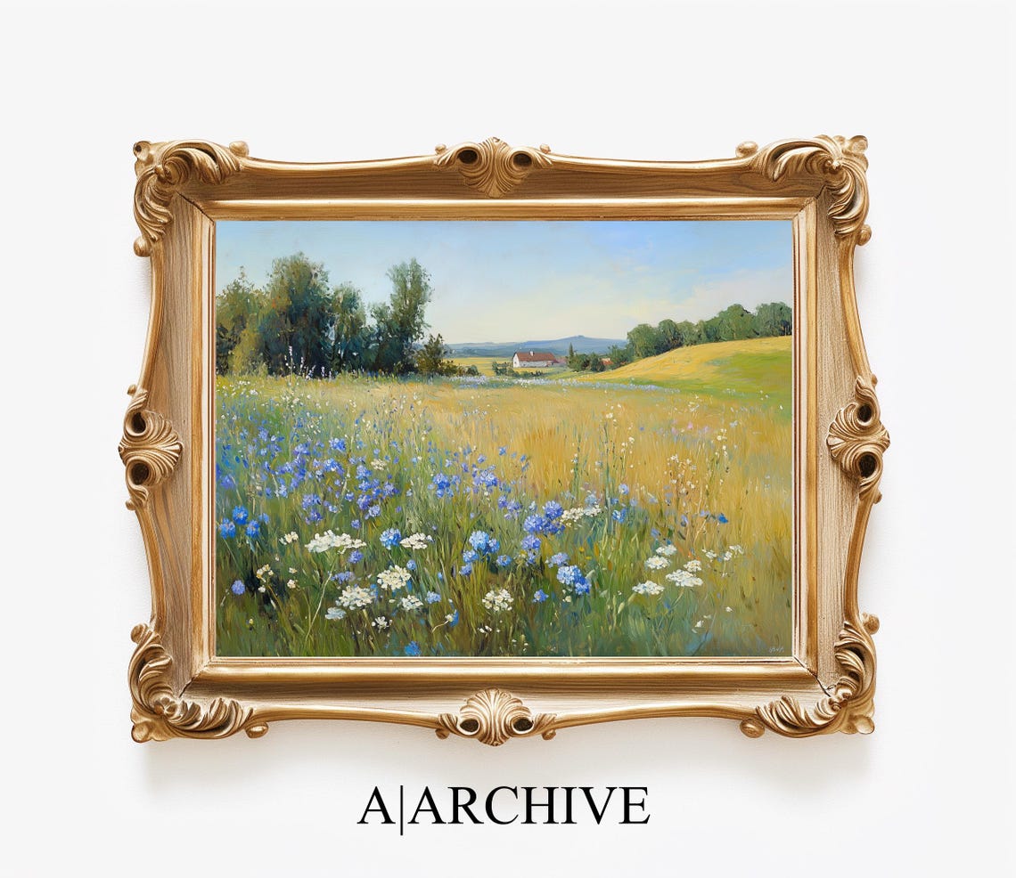 Blue Cornflowers White Wildflowers Summer Meadow Landscape Poster - Image 4