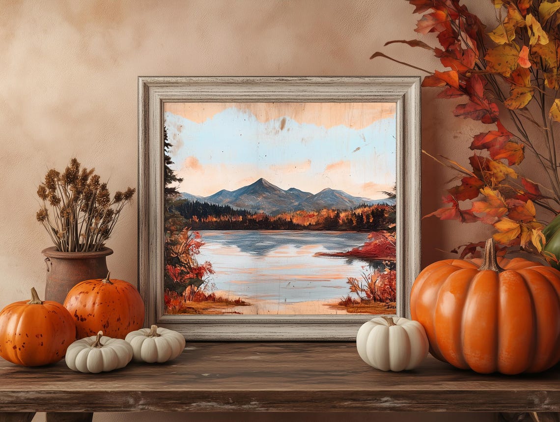 Autumn Lake Mountain Crimson Foliage Vintage Landscape Poster - Image 4