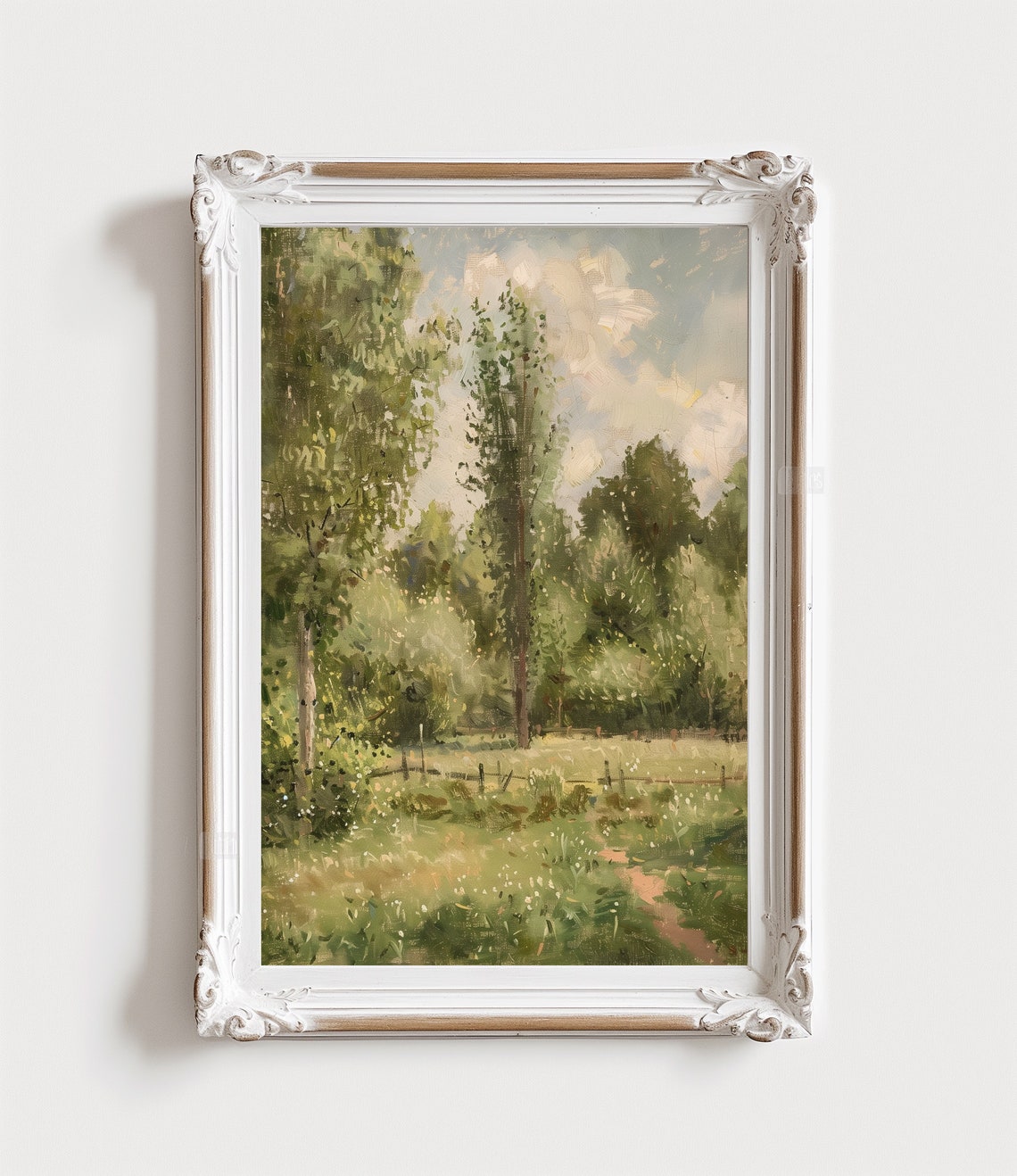 Impressionist Forest Meadow Painting Poplar Trees Vintage Print - Image 4