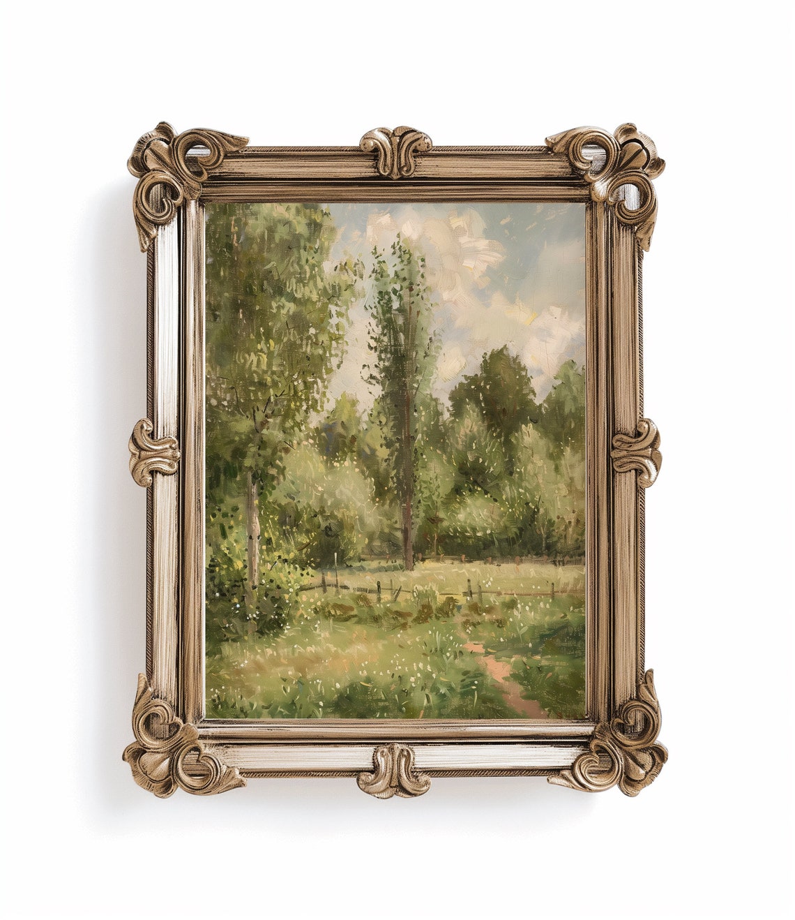Impressionist Forest Meadow Painting Poplar Trees Vintage Print - Image 3