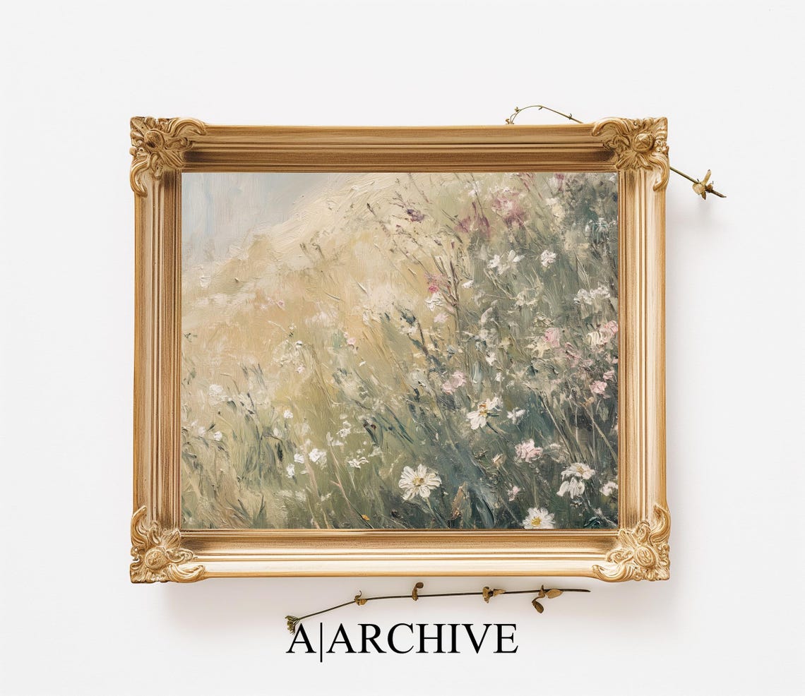 Golden Field Wildflower Meadow White Daisies Rustic Art Poster - Image 2