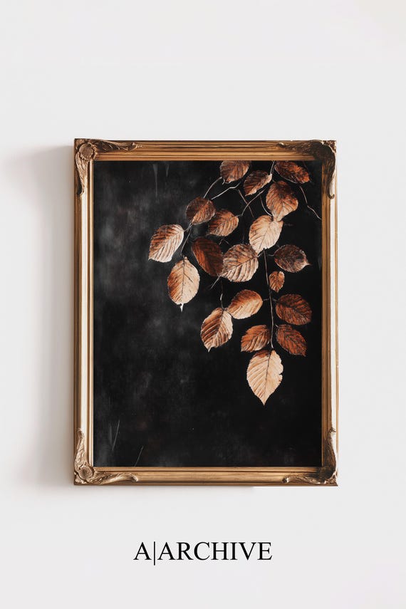 Still Life Painting Dark Vintage Floral Decor Black Botanical Art Print Gothic Fall Wall Art