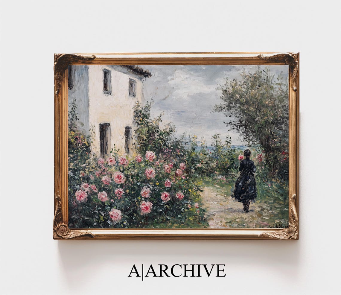 Lady Walking in the Rose Garden Vintage Impressionist Style Poster - Image 3