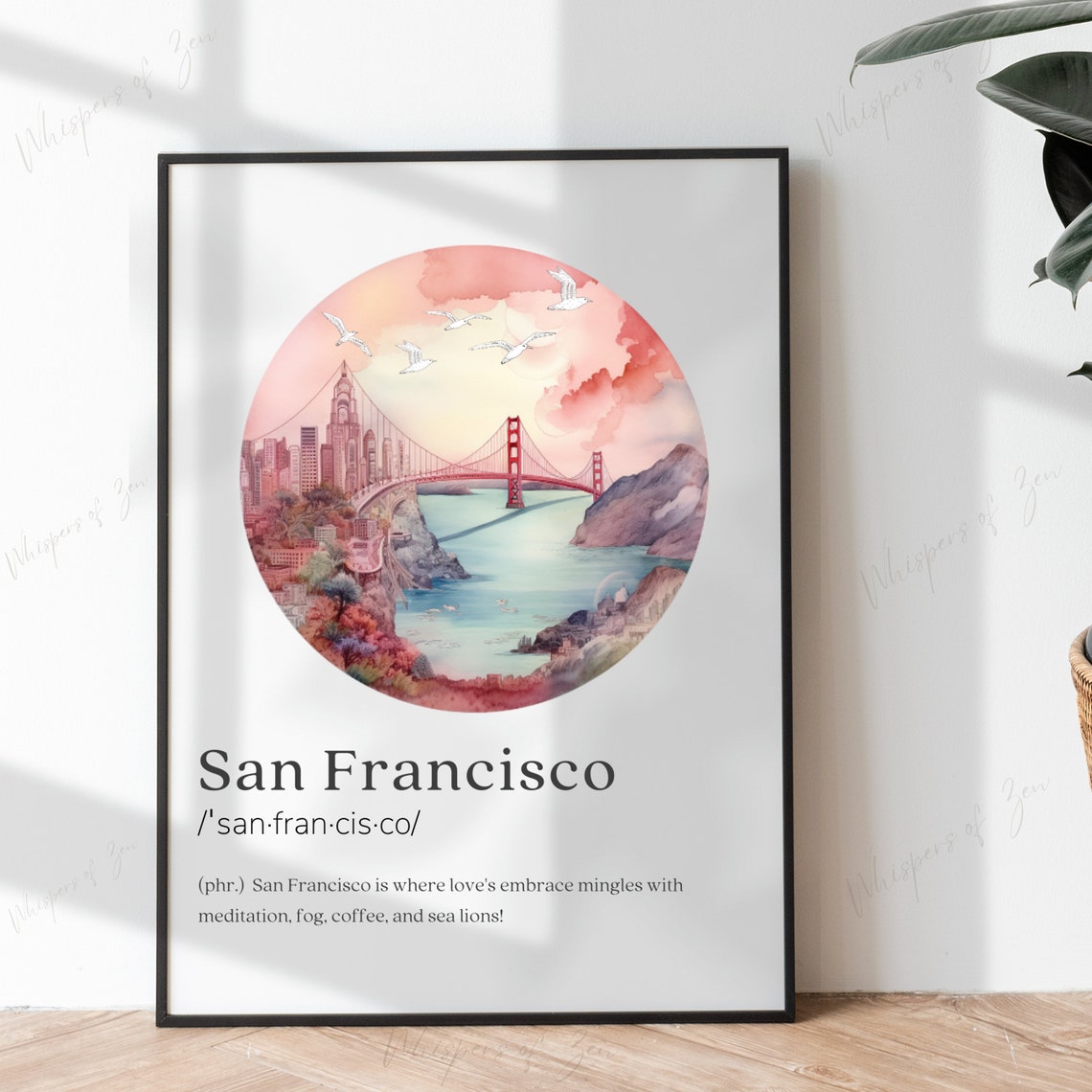 San Francisco Definition Golden Gate Bridge Watercolor Poster