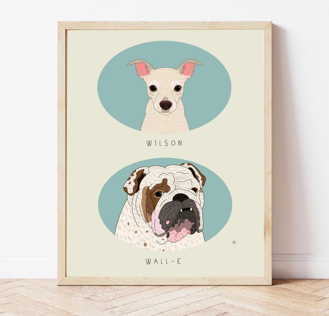 Marcus and Stella Named Two Dog Portrait Custom Illustration Poster - Image 6