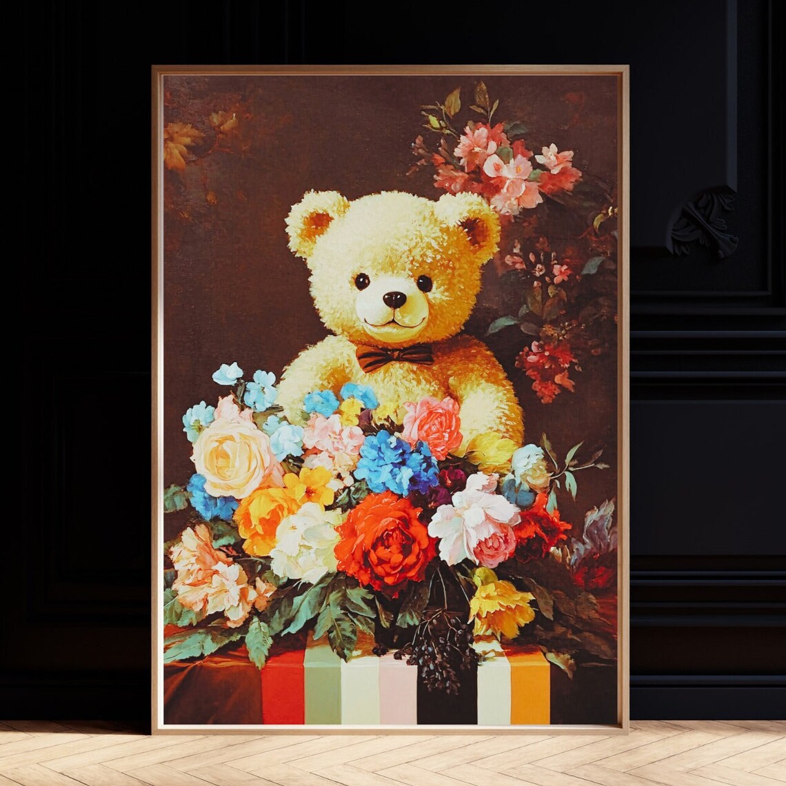 Teddy Bear Kitsch Altered Art Floral Surreal Vintage Toy Poster