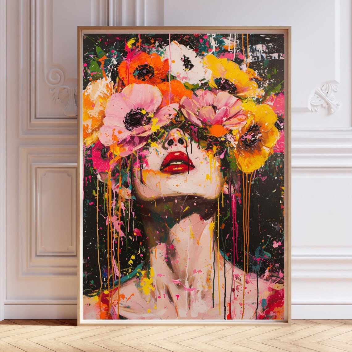 Flower Surreal Portrait, Maximalist Art Print