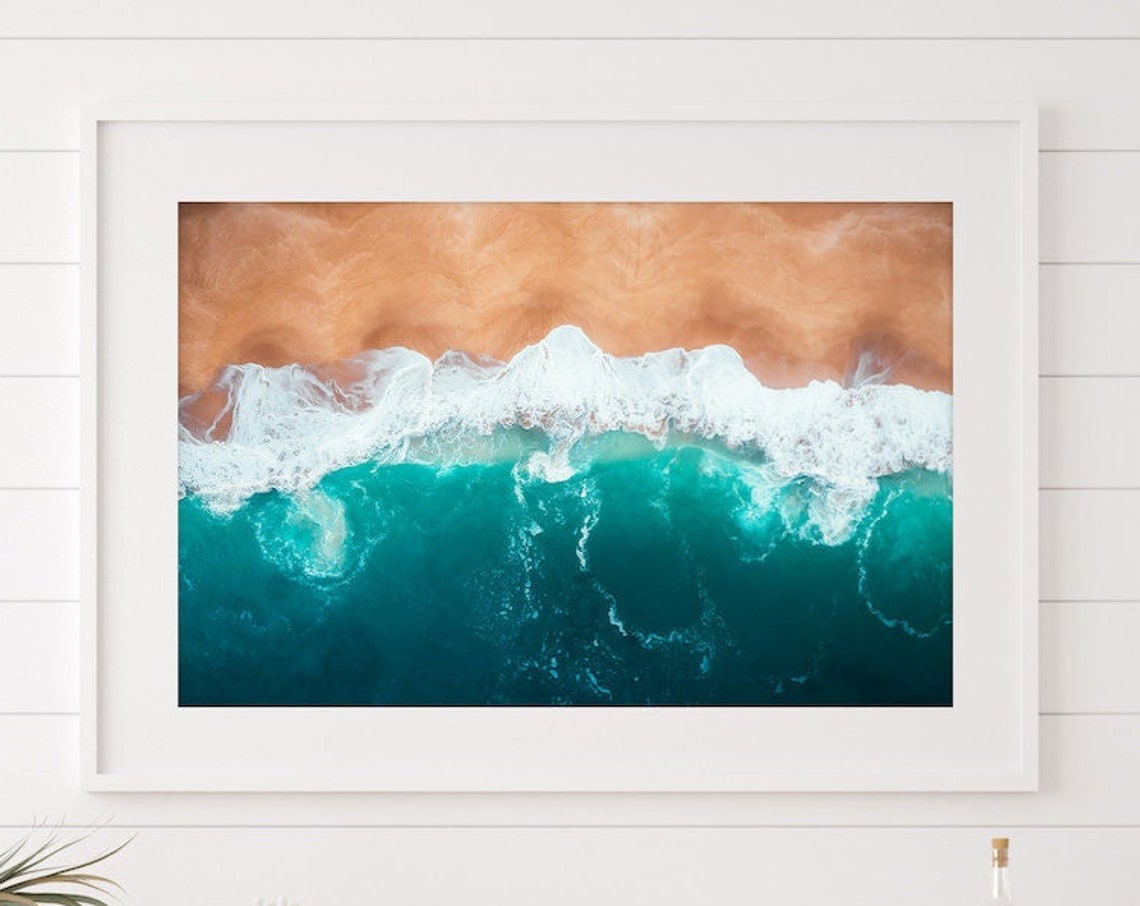 Top Down Aerial Orange Ocean Waves Foam Surf Abstract Poster - Image 3