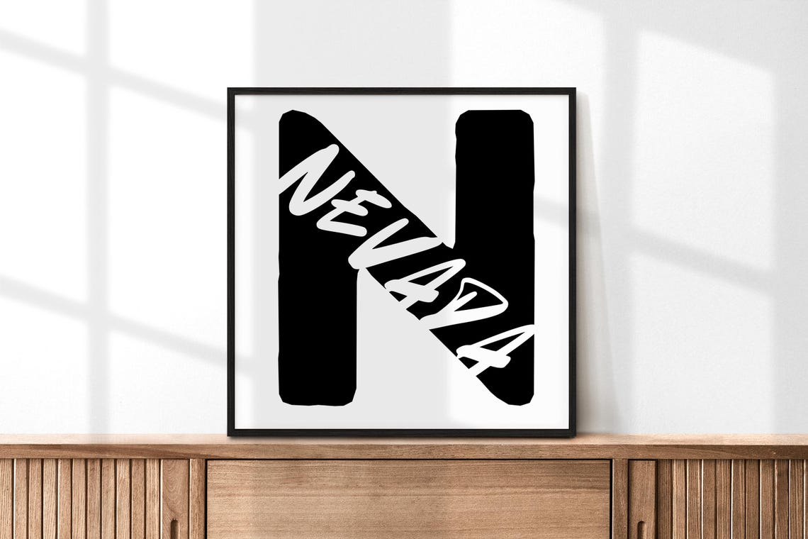 Nevada Letter N Monogram Black White Typography Poster for Home