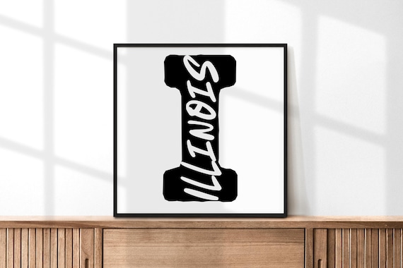 Illinois Letter I Typography Poster Modern Black White State Wall Decor Art