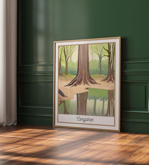Congaree National Park Cypress Trees Swamp Reflection Watercolor Poster
