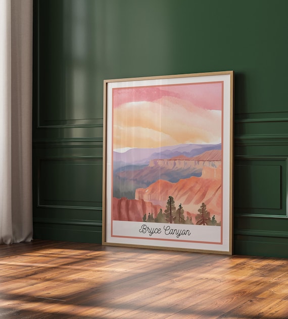 Bryce Canyon National Park Utah Pink Hoodoos Sunrise Watercolor Poster