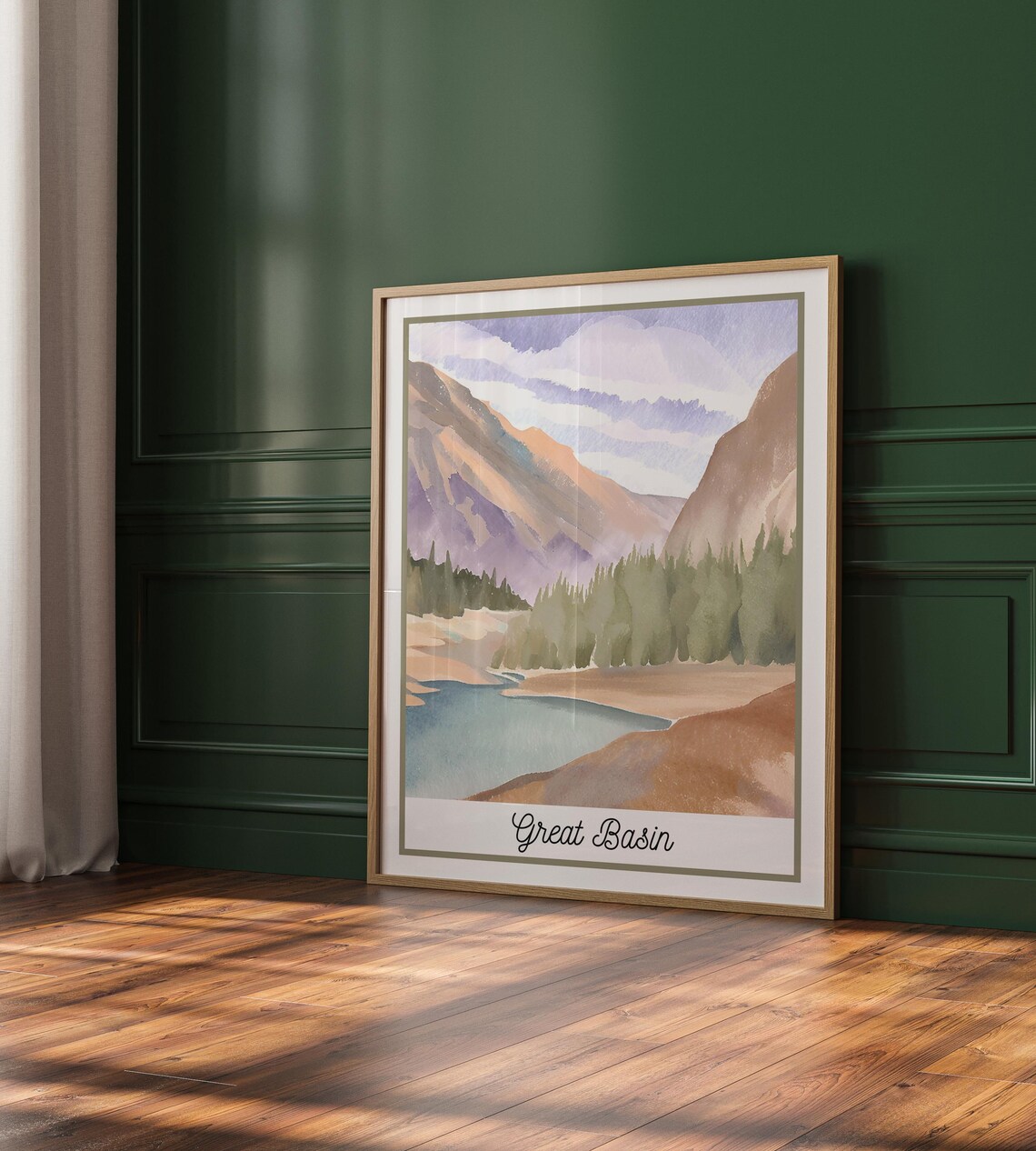 Great Basin Watercolor Travel Poster Mountain Lake Landscape Wall Decor