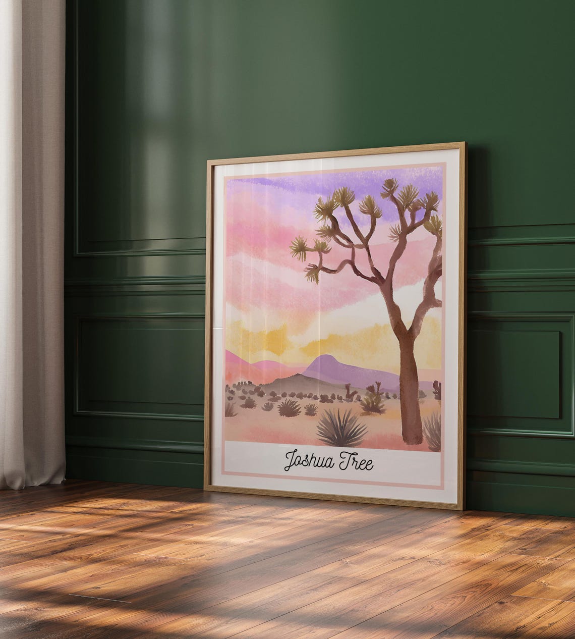 Joshua Tree Desert Sunset Watercolor Scenic National Park Poster