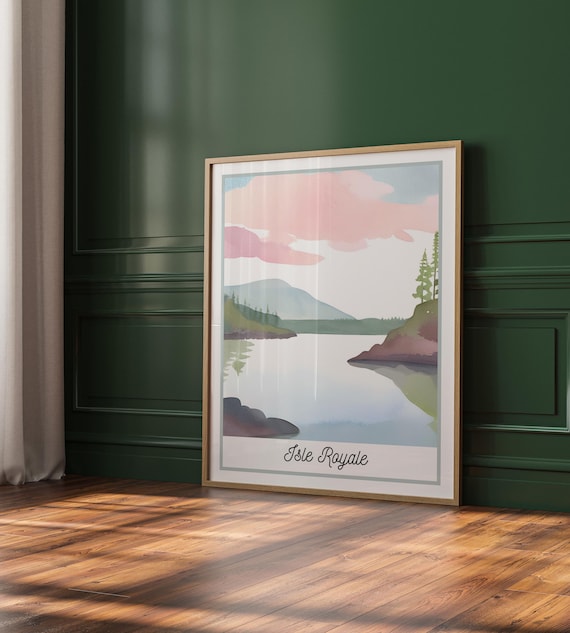 Isle Royale National Park Watercolor Lake Sunset Wilderness Poster
