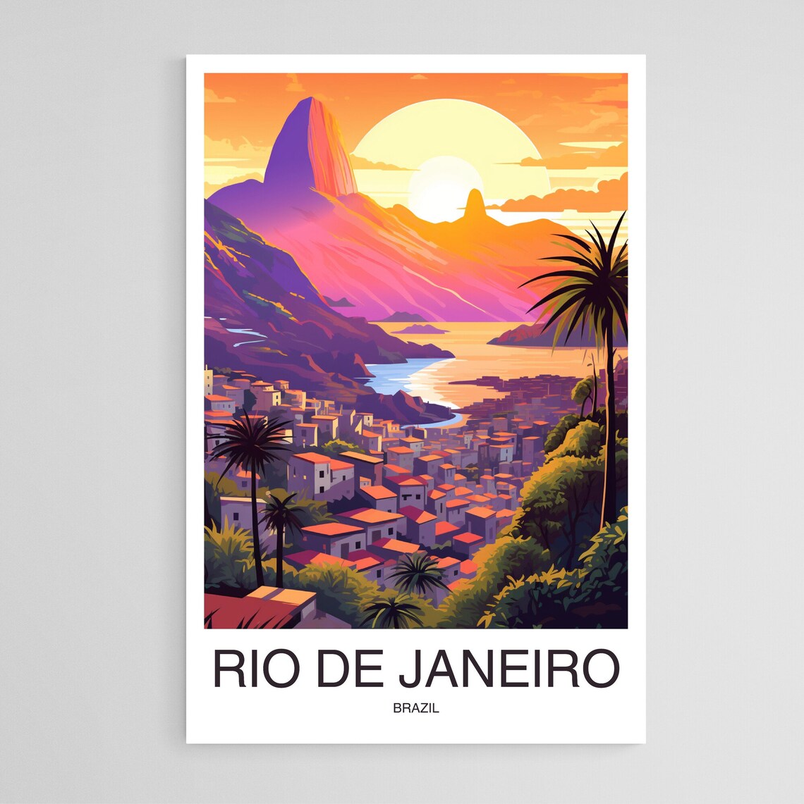 Rio de Janeiro Brazil Sugarloaf Mountain Golden Sunset Travel Poster