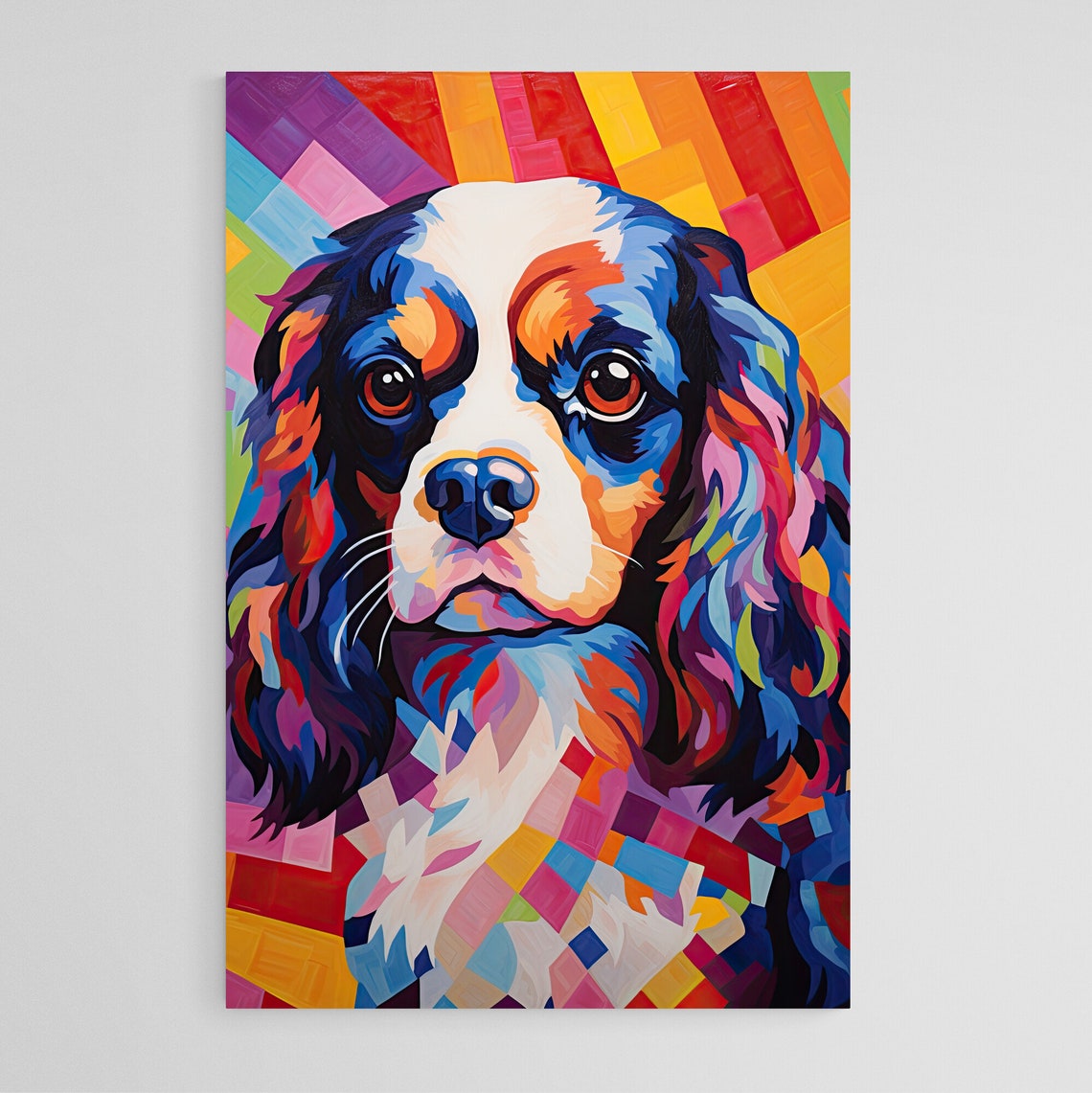 Cavalier King Charles Spaniel Tricolor Rainbow Portrait Poster