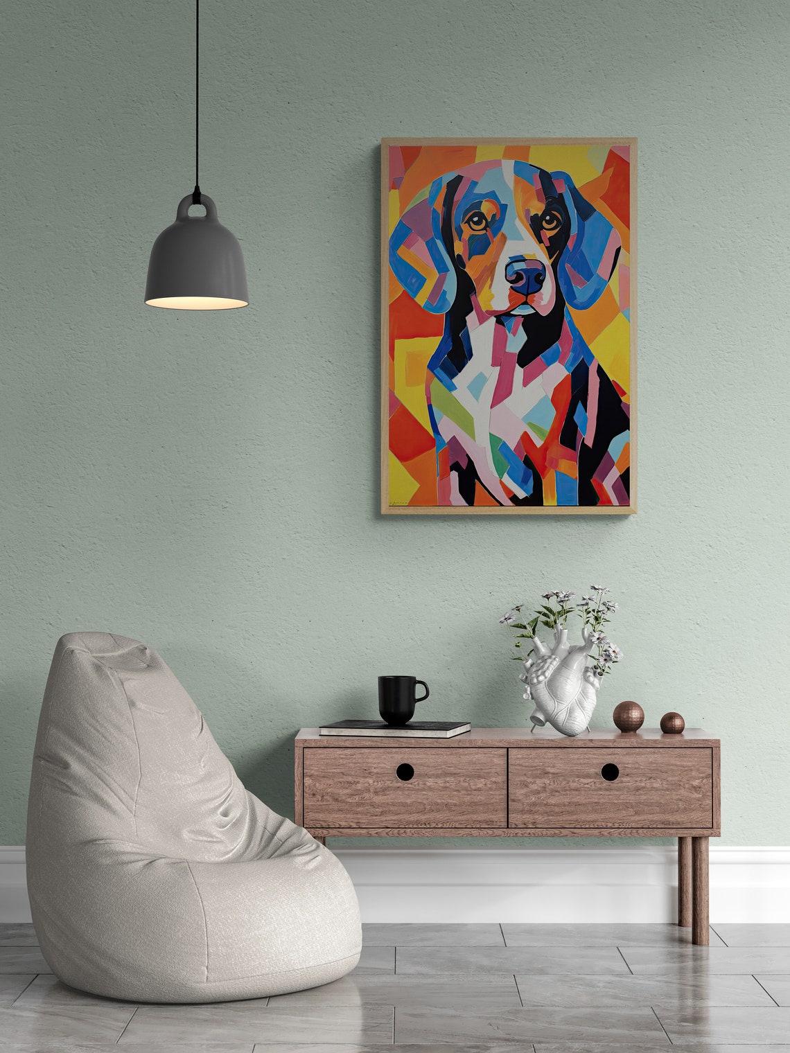 Brittany Dog Geometric Abstract Portrait Orange Blue Facets Poster - Image 2