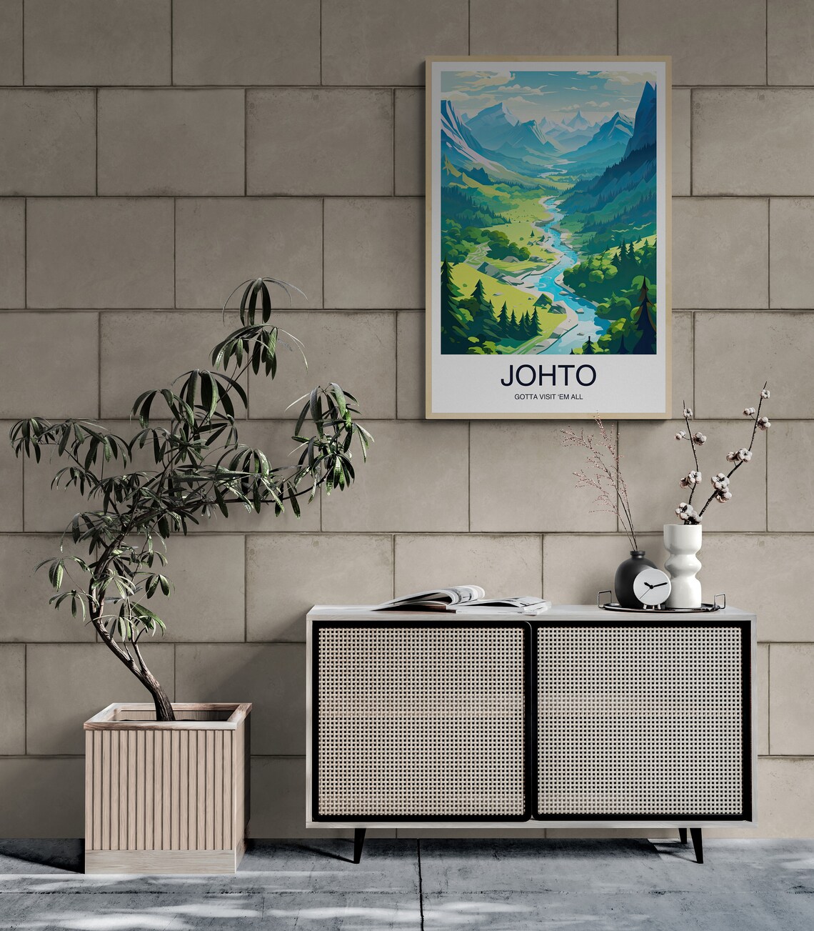Johto Mountain Valley Gotta Visit Em All Gamer Travel Art Poster - Image 2