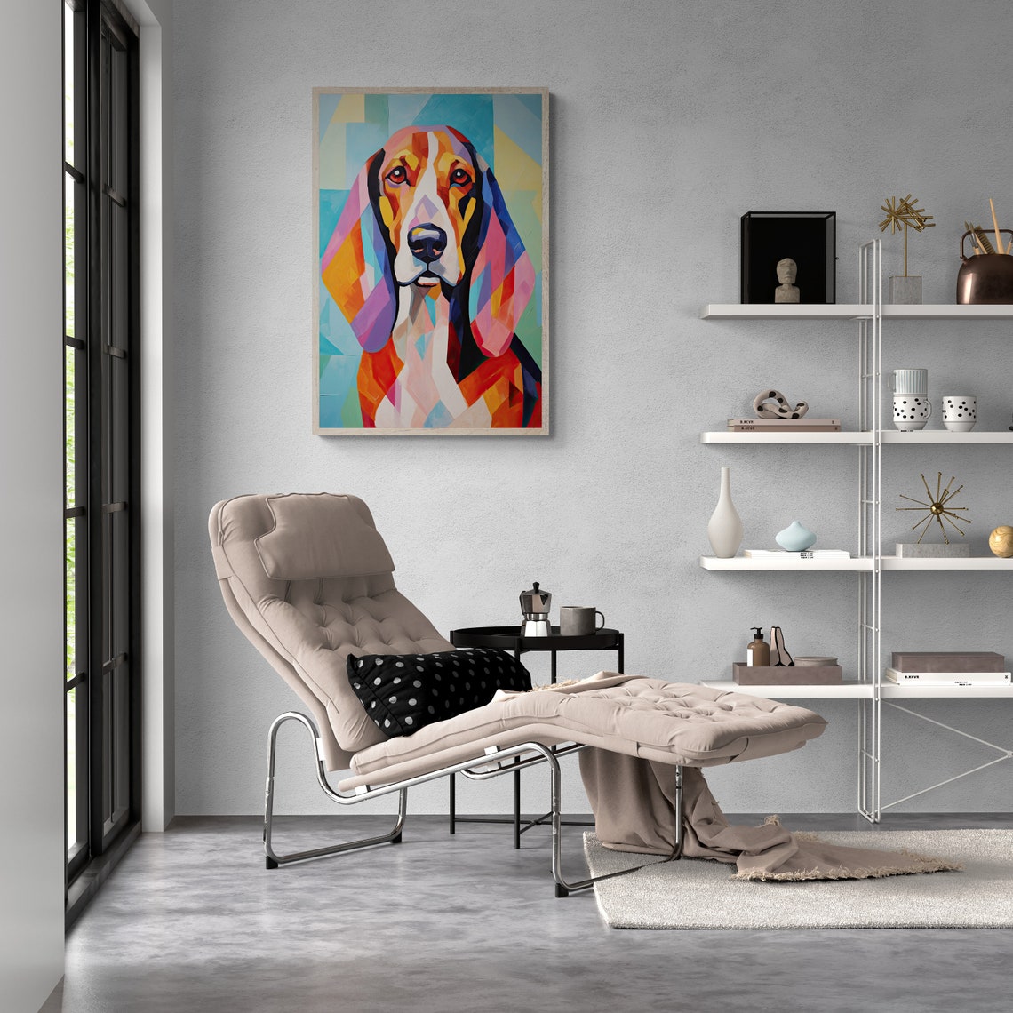 Basset Hound Pastel Geometric Faceted Long Ear Portrait Poster - Image 2