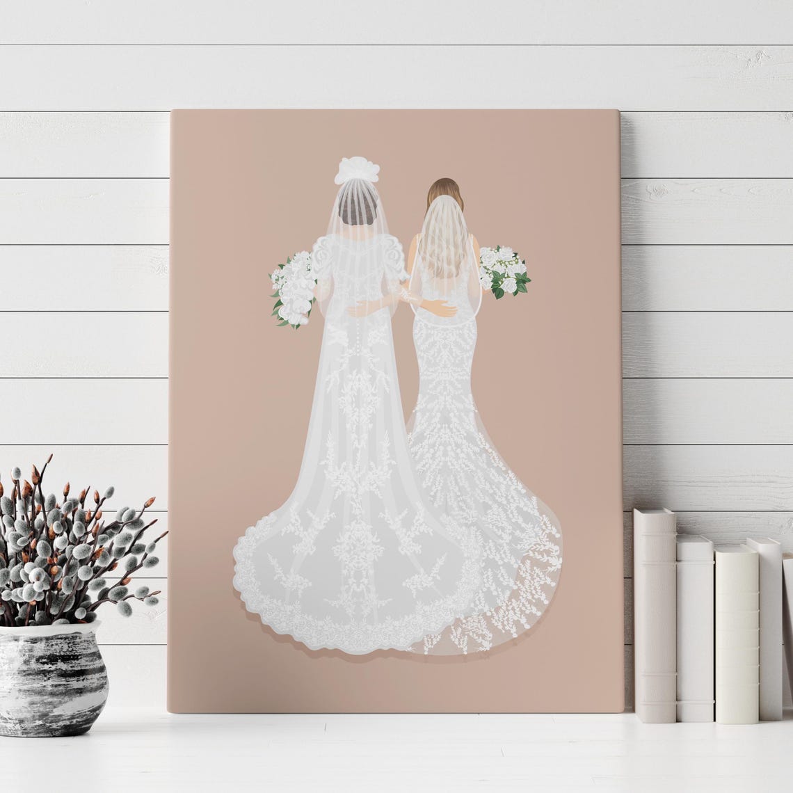 Two Brides Back View Generational Wedding Illustration Poster - Image 6