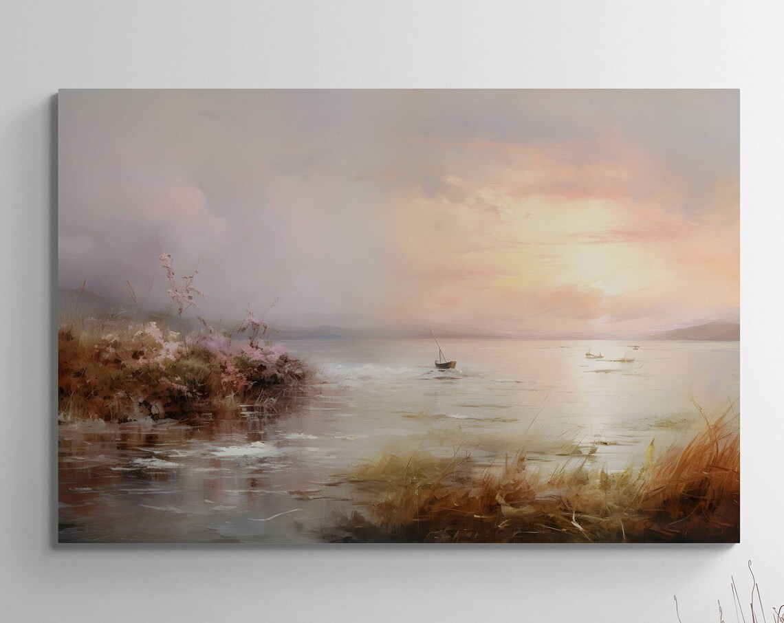 Autumn Coastal Sunset Ocean Birds Vintage Landscape Travel Poster - Image 3