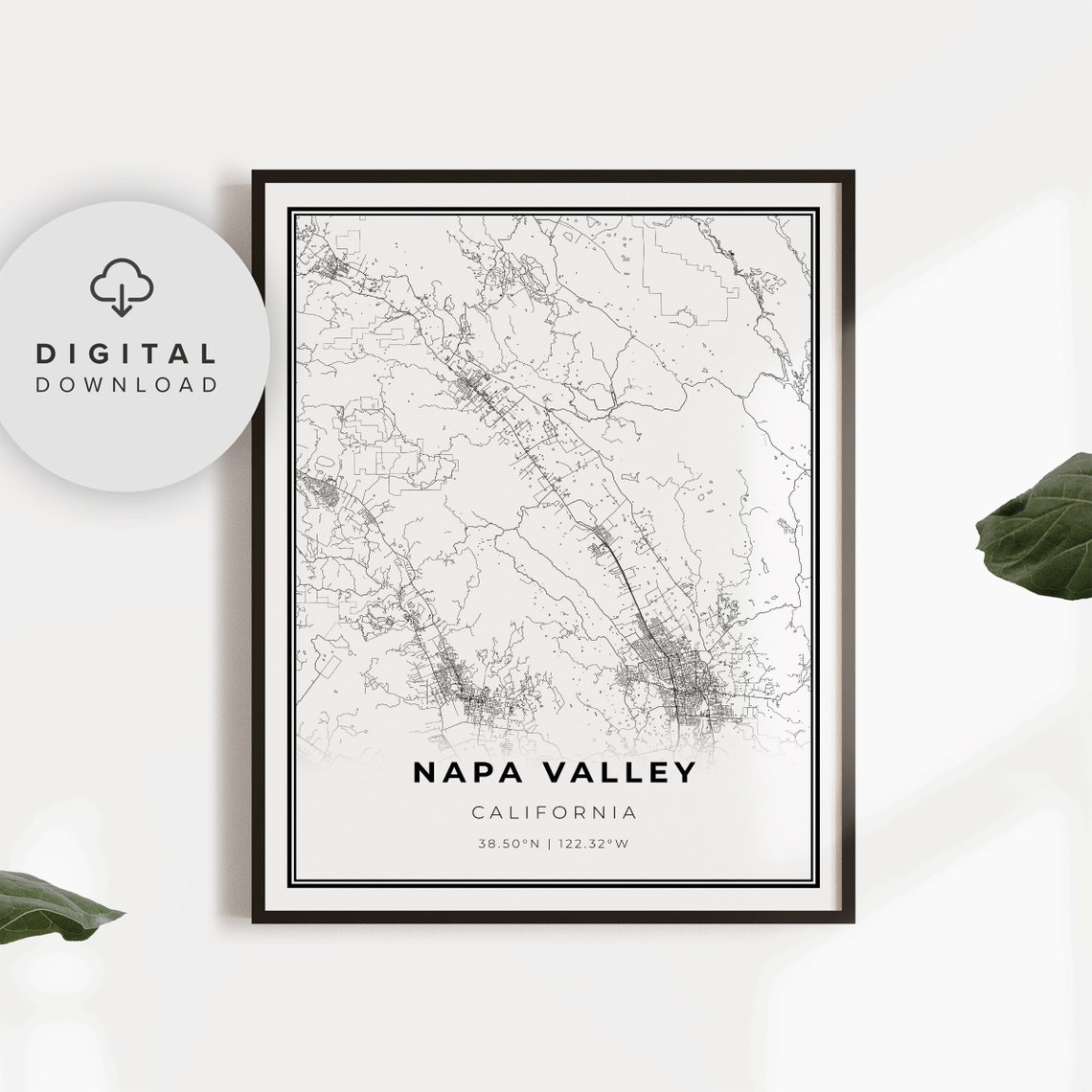 Napa Valley California Street Map Poster Minimalist Black White