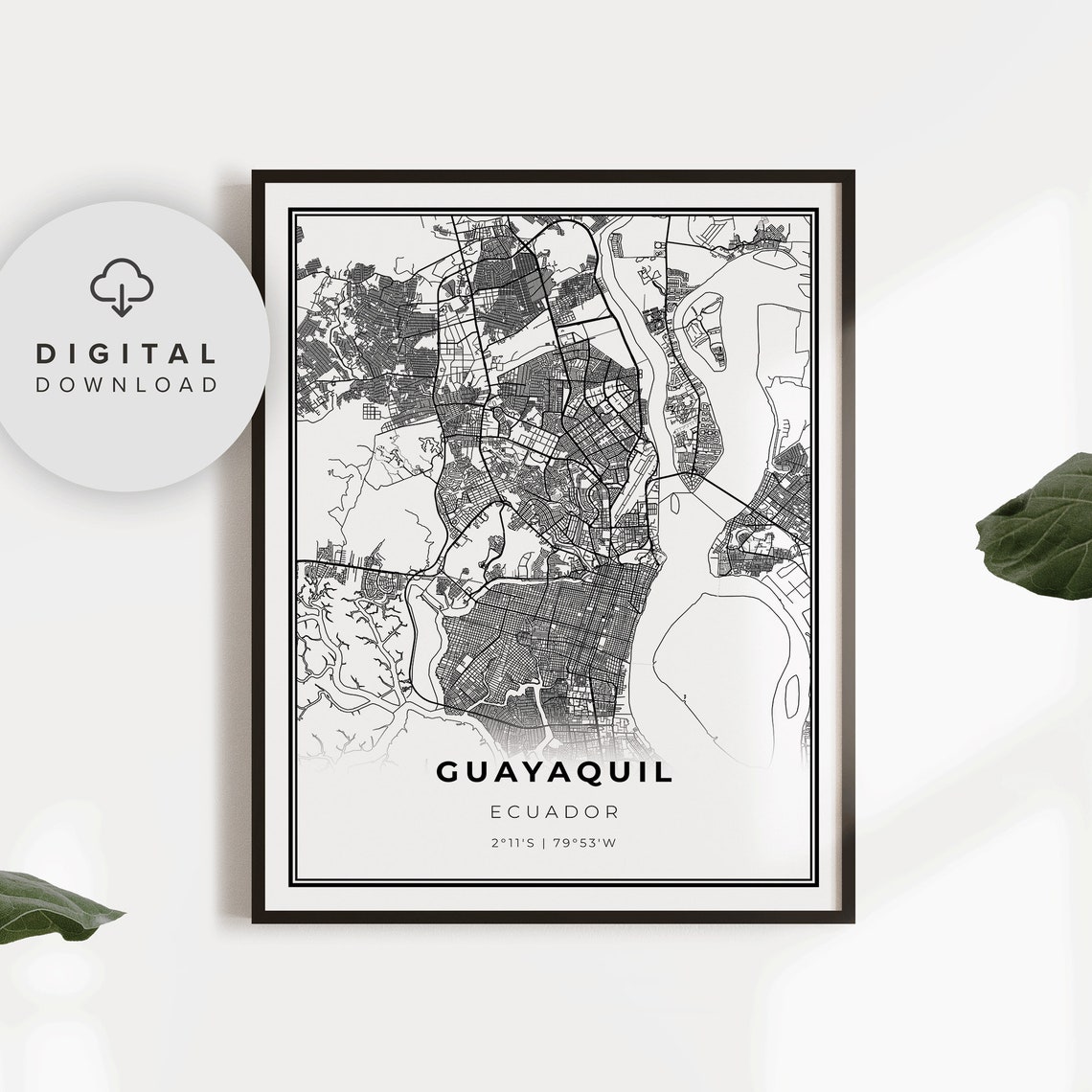 Guayaquil Ecuador Detailed Street Map Minimalist Line Art Print