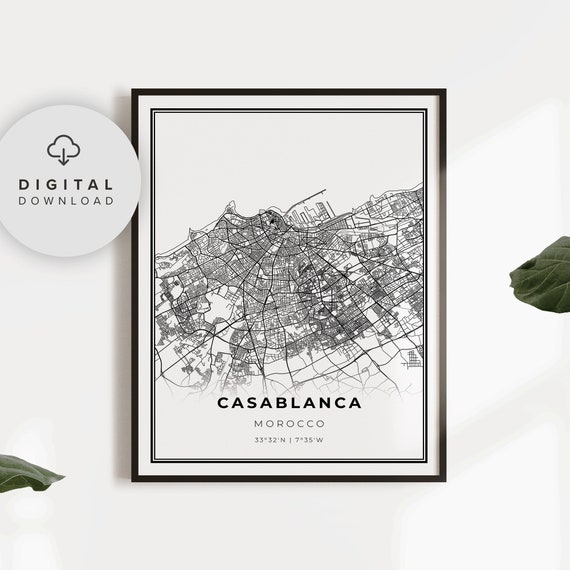 Casablanca Map Print Morocco Art Poster City Street Road Gift For Inlaws Np418