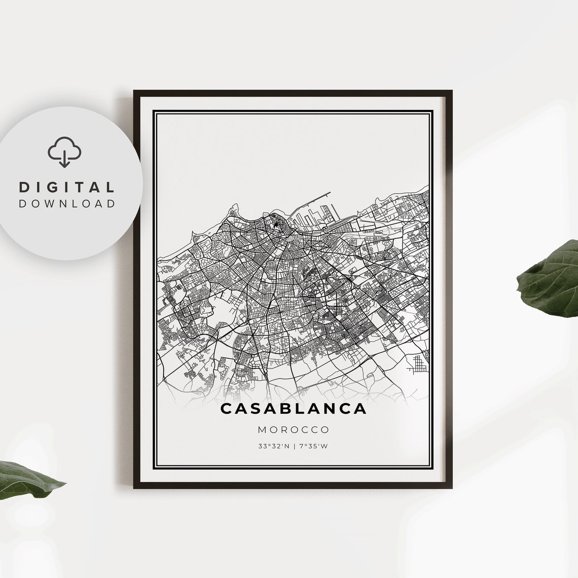 Casablanca Morocco Vintage Minimalist City Street Map Poster