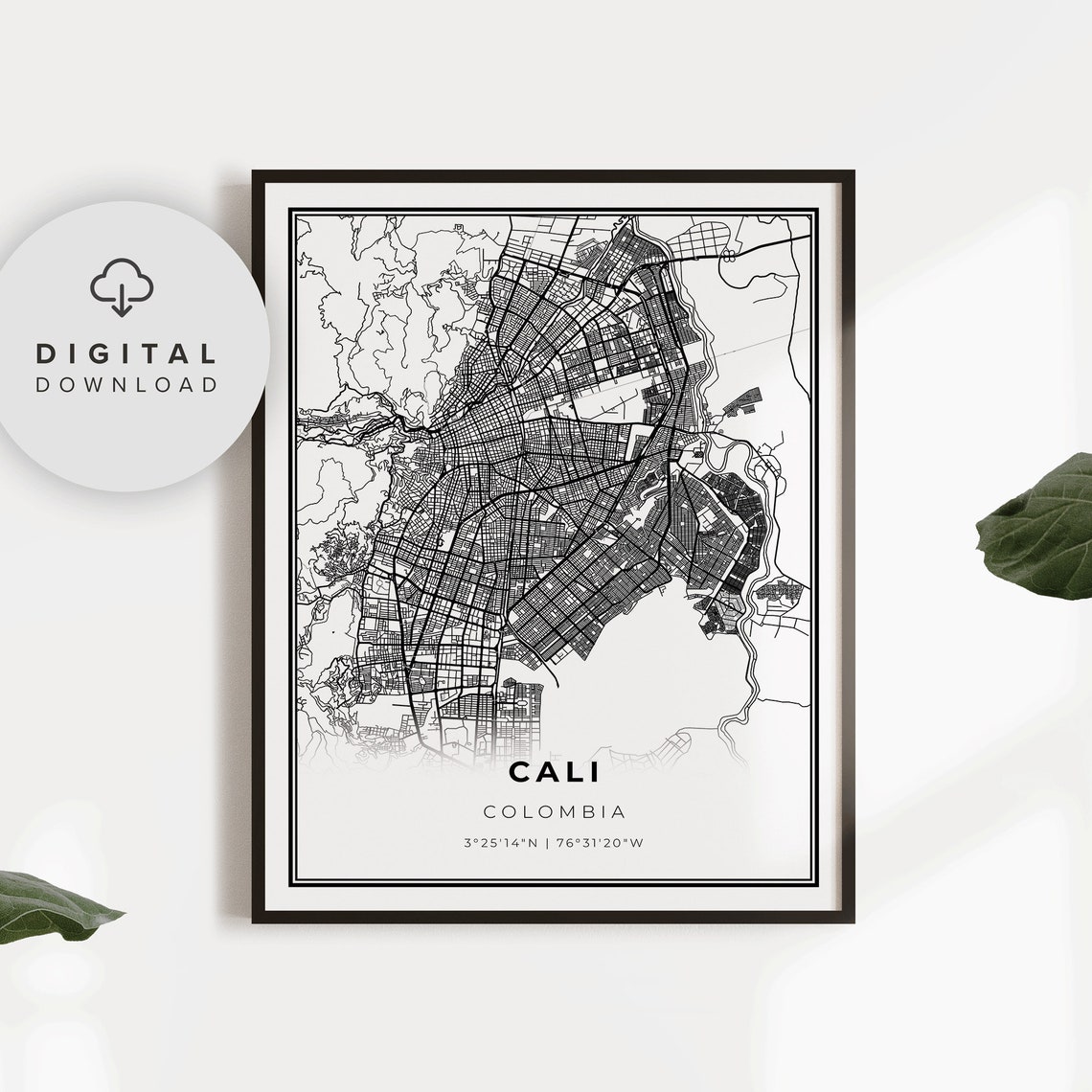 Cali Map Print Colombia Art Poster City Street Road Wall Gift Office Np696