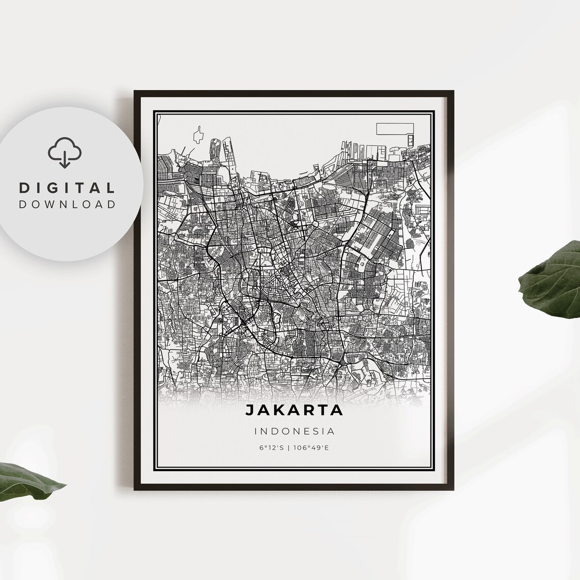 Jakarta Indonesia City Street Map Minimalist Black Map Poster