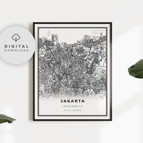 Jakarta Map Print Indonesia Art Poster City Street Road Wall Gift For Mother Np873