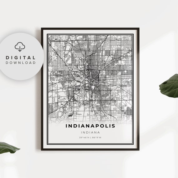 Indianapolis Map Print Indiana In Usa Art Poster City Street Road Wall Np334