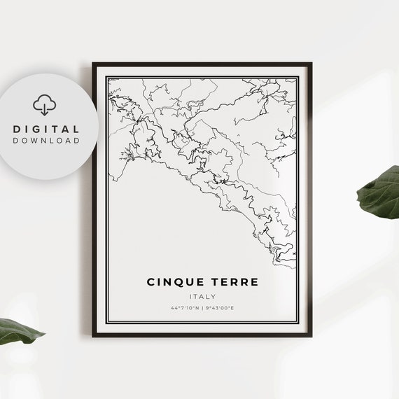 Cinque Terre Map Print Italy Art Poster Liguria La Spezia City Street Road Gift Np802