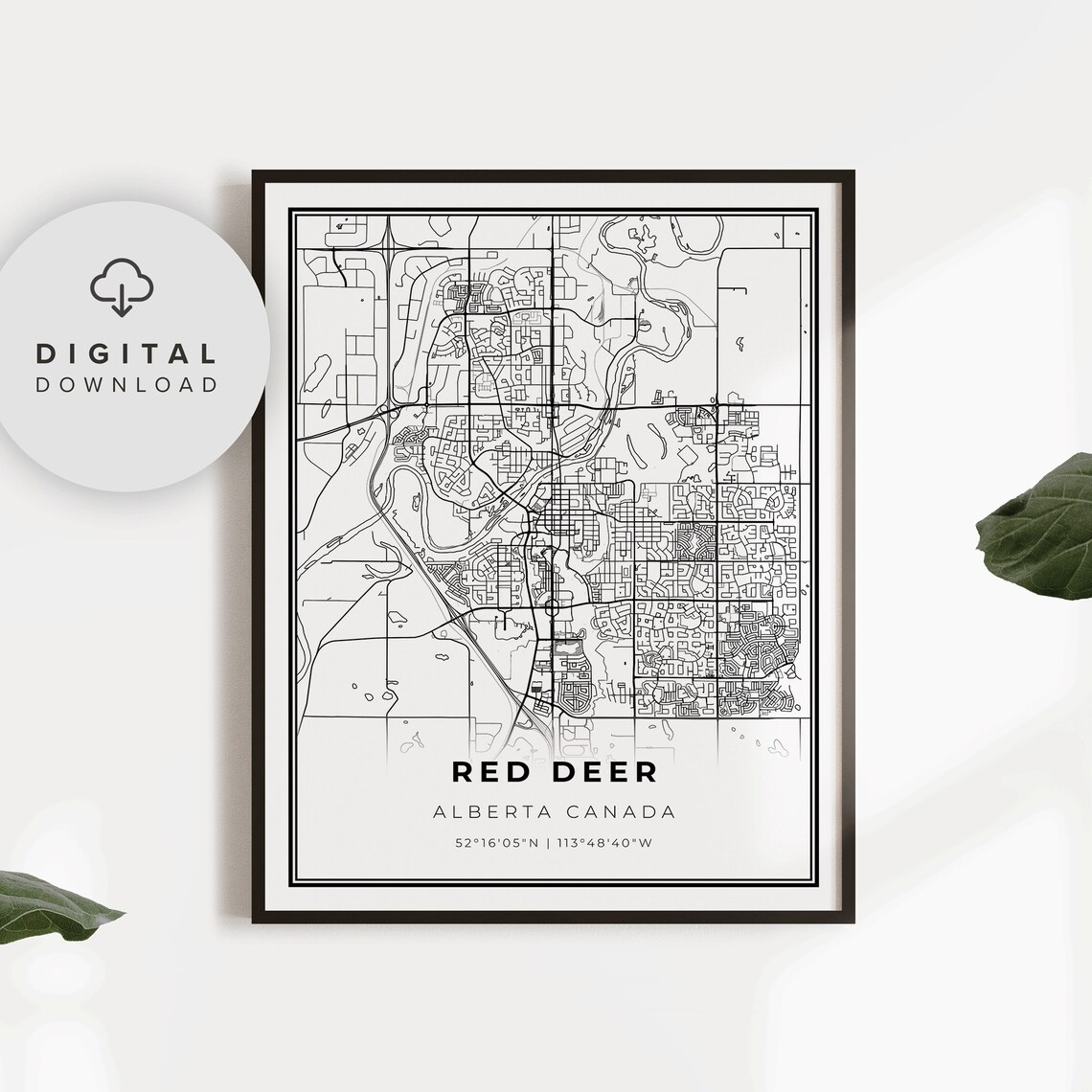 Red Deer Map Print Alberta Ab Canada Art Poster Edmonton Calgary City Street Road Np438