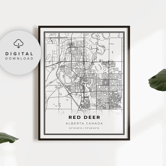 Red Deer Map Print Alberta Ab Canada Art Poster Edmonton Calgary City Street Road Np438