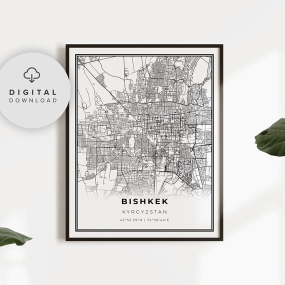 Bishkek Map Print Kyrgyzstan Art Poster Ishpek Frunze City Street Road Wall Decor Np928