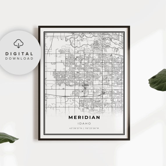 Meridian Map Print Idaho Id Usa Art Poster City Street Road Wall Office Idea Np286