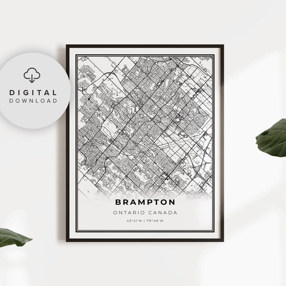 Brampton Map Print Ontario On Canada Art Poster City Street Road Prints Etsy Np706