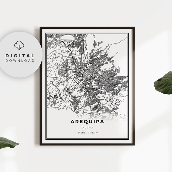 Arequipa Map Print Peru Art Poster City Street Road Gift To Husband Np704