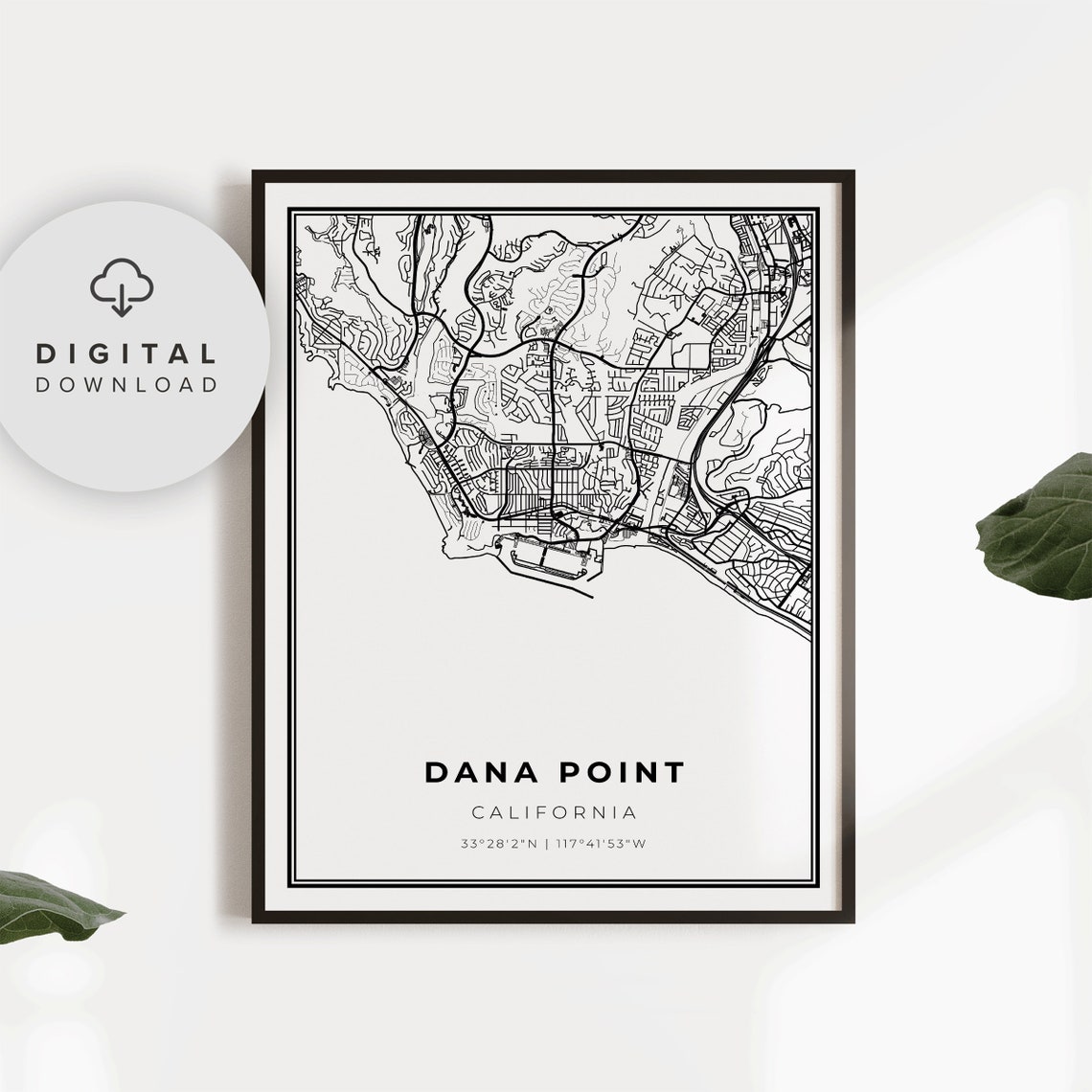 Dana Point California Coastal City Street Map Minimalist Poster