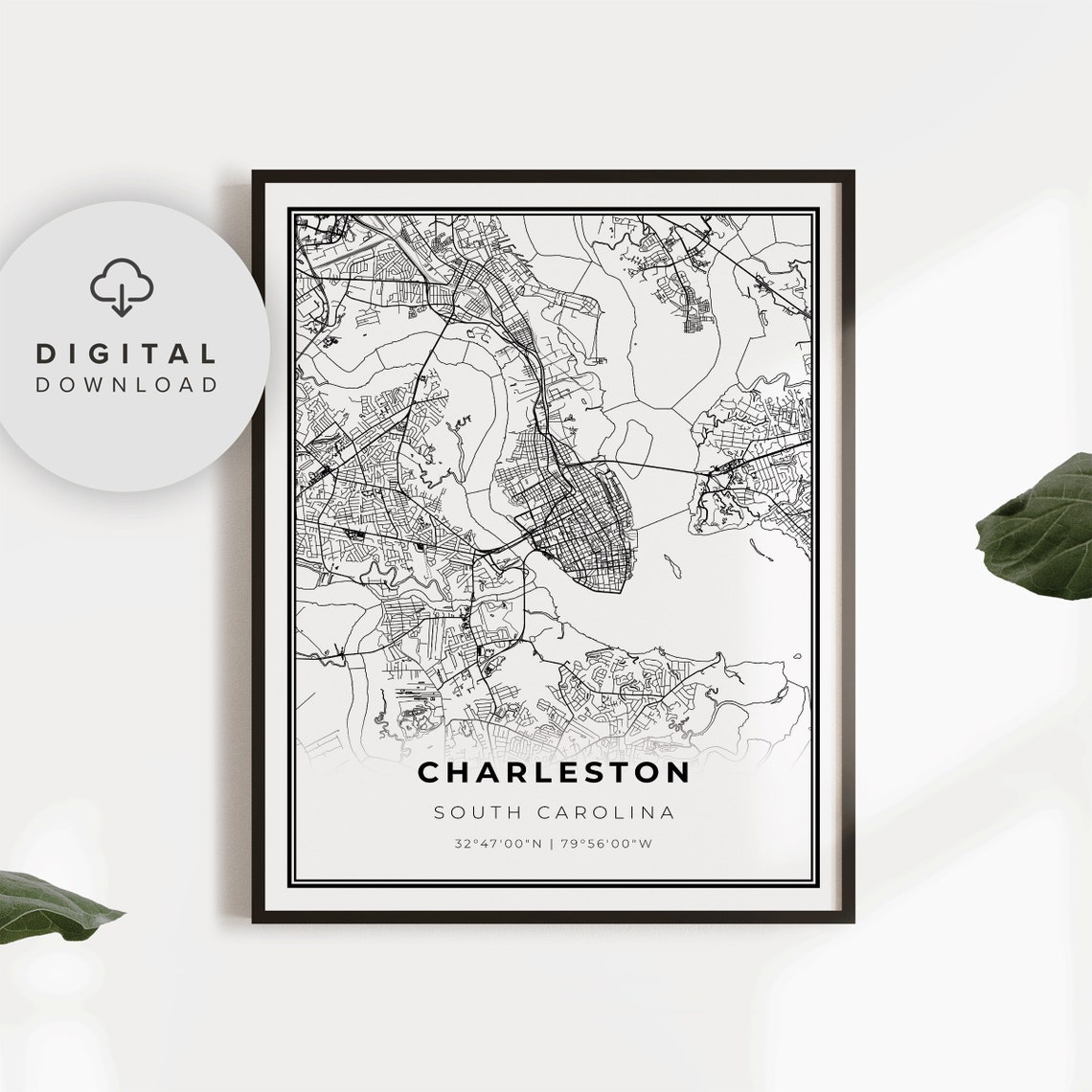 Charleston South Carolina Historic Street Map Monochrome Poster