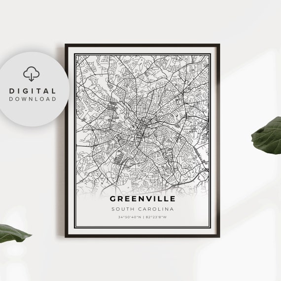 Greenville Map Print South Carolina Sc Usa Art Poster City Street Road Wall Np227